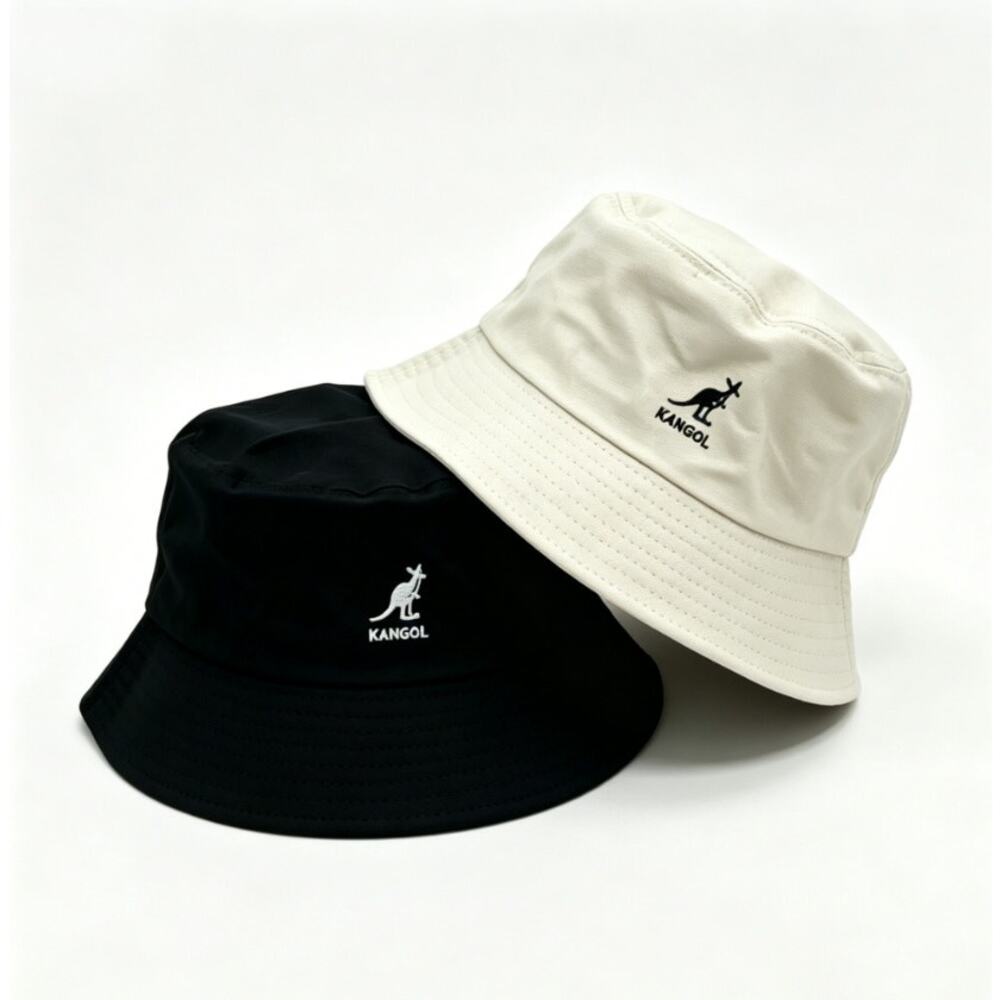 2Pcs Washed Cotton Bucket Hat, Flat Top Fisherman Cap, Black Beige, M